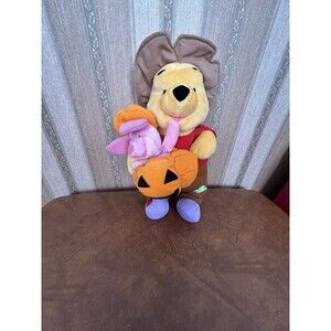 HALLOWEEN Friend Pooh (as Scarcrow) & Piglet Plush Vintage DISNEY Fisher Price